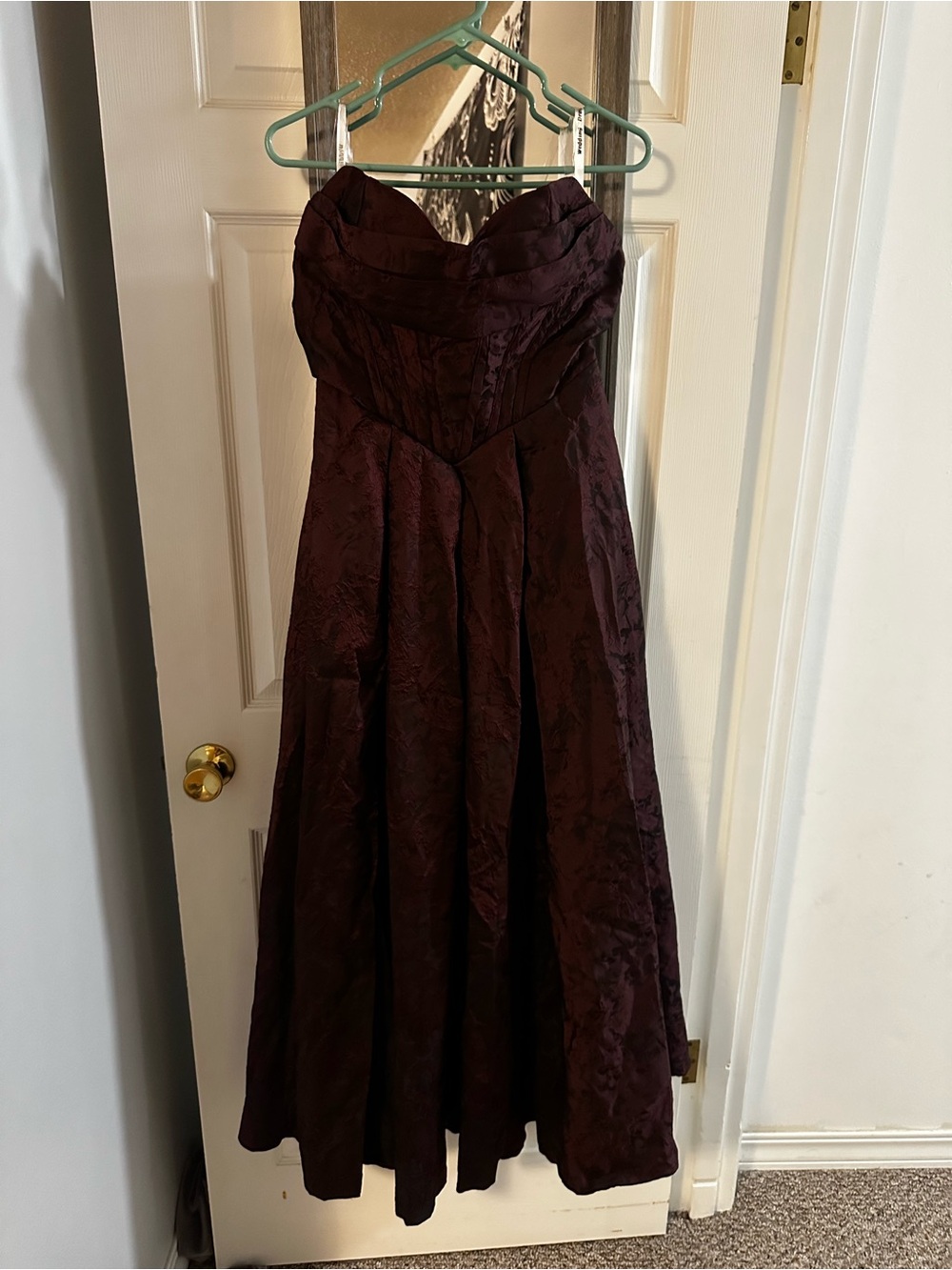 Strapless Dark Burgundy Evening Dress